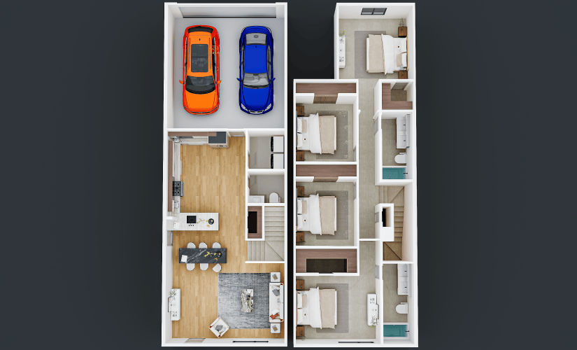 Goodwin (AU1620) - 4 bedroom floorplan layout with 2.5 bathrooms and 1620 square feet