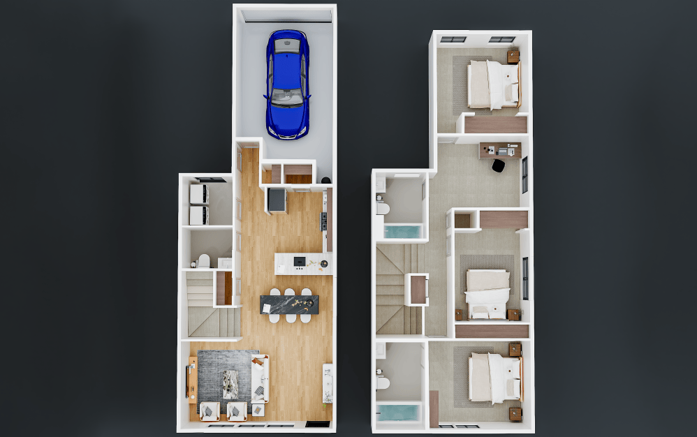 Bayview (AU1656) - 3 bedroom floorplan layout with 2.5 bathrooms and 1550 - 1656 square feet