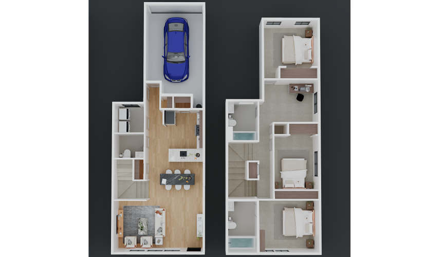Bayview (AU1656) - 3 bedroom floorplan layout with 2.5 bathrooms and 1550 - 1656 square feet