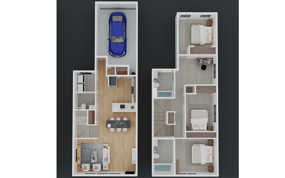 Bayview (AU1656) - 3 bedroom floorplan layout with 2.5 bathrooms and 1550 - 1656 square feet