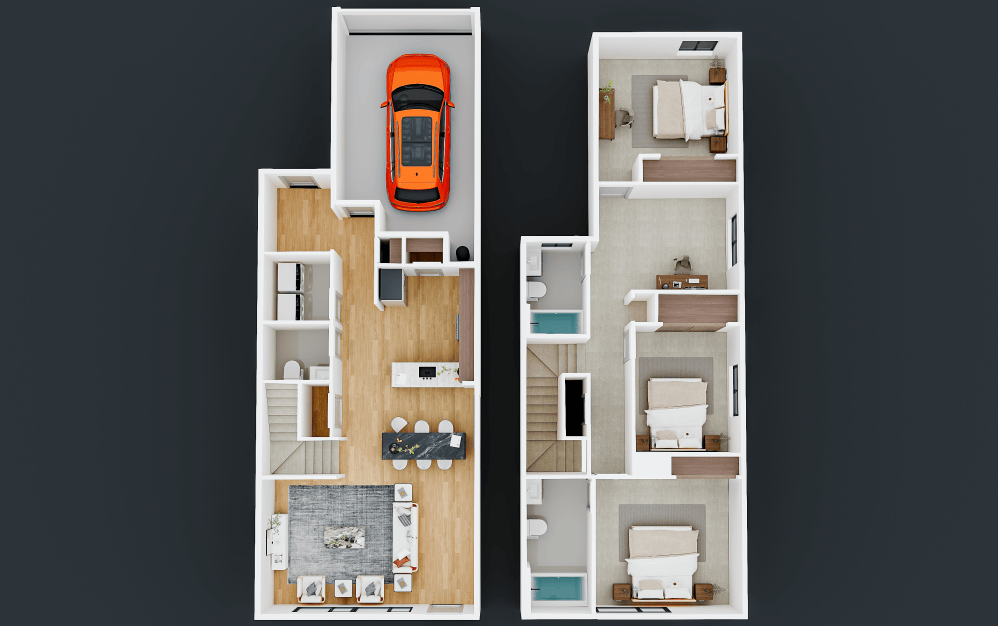 Baystone (AU1700) - 3 bedroom floorplan layout with 2.5 bathrooms and 1648 - 1705 square feet