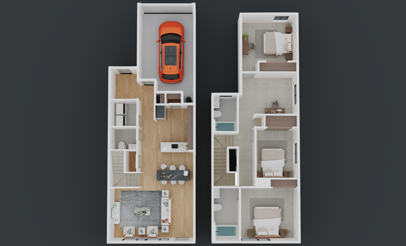 Baystone (AU1700) - 3 bedroom floorplan layout with 2.5 bathrooms and 1648 - 1705 square feet