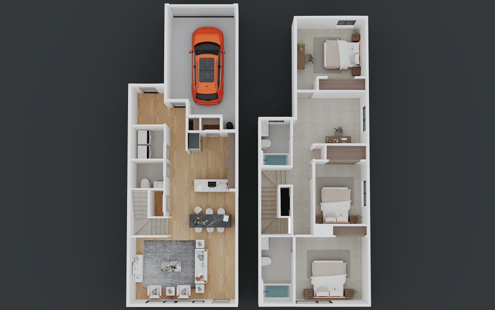 Baystone (AU1700) - 3 bedroom floorplan layout with 2.5 bathrooms and 1648 - 1705 square feet